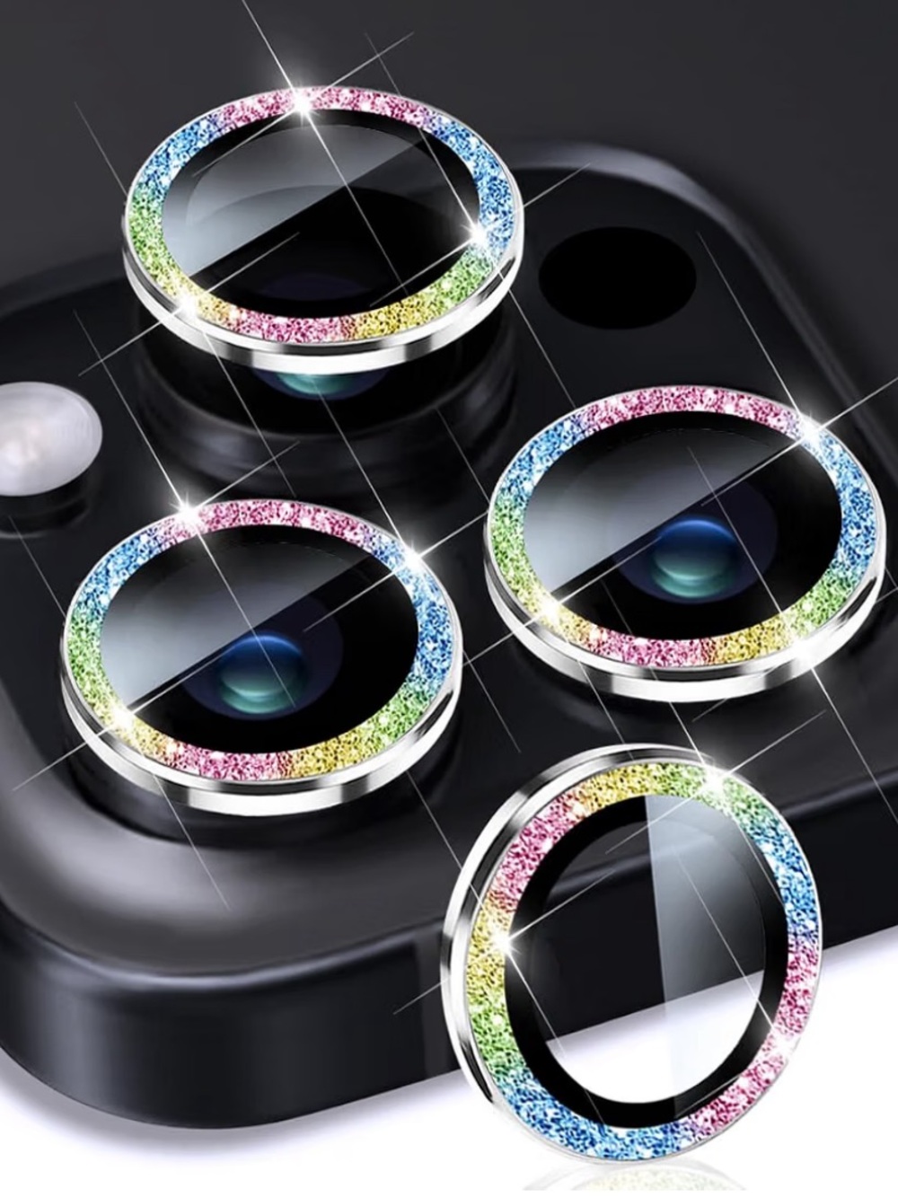 NWT iPhone 15 Pro HD Camera Lens Protector with Colorful Sequins